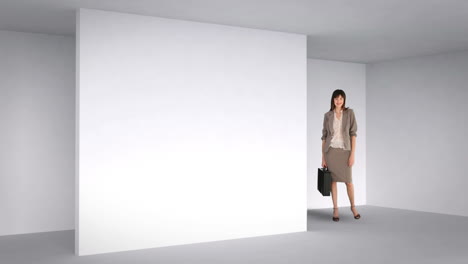Businesswoman-posing-in-3d-room