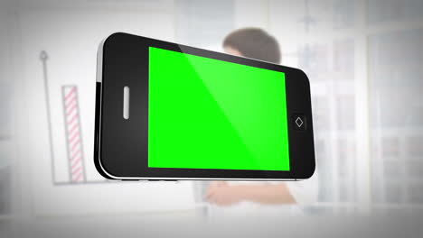 Smartphone-Mit-Grünem-Bildschirm-Vor-Geschäftsleuten-Bei-Der-Arbeit