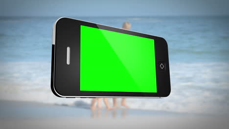Smartphone-Mit-Grünem-Bildschirm-Vor-Der-Familie-Im-Freien