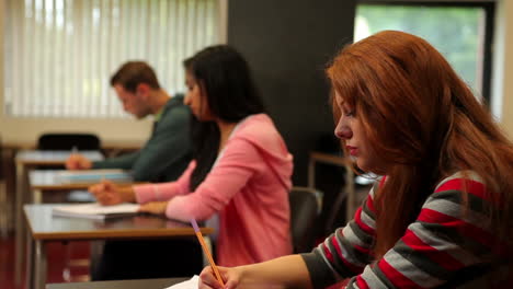 Aufmerksame-Schüler-Sitzen-Im-Klassenraum-Und-Machen-Sich-Notizen