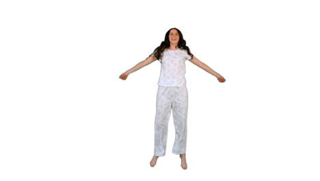 Cheerful-young-woman-in-pyjamas-exercising
