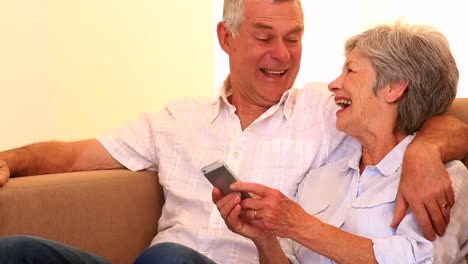 Affectionate-senior-couple-using-smartphone-together