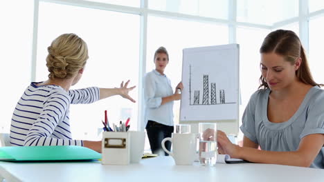 Businesswoman-presenting-bar-chart-to-colleagues