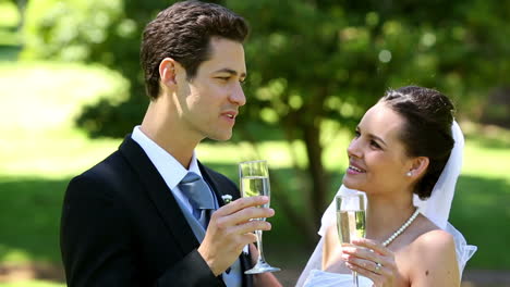 Happy-newlyweds-toasting-with-champagne