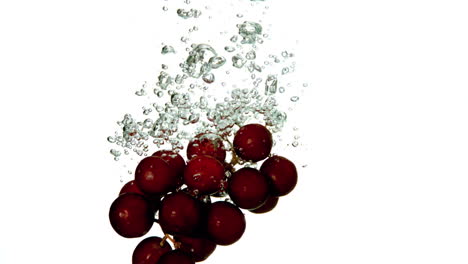 Grapes-falling-in-water-on-white-background