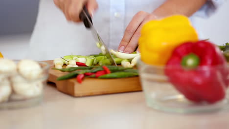 Woman-slicing-vegetables-at-the-counter