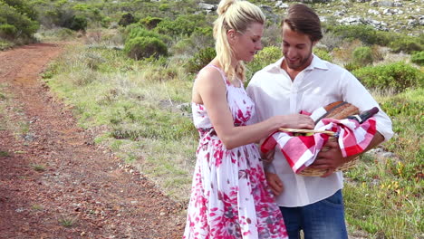 Pareja-Joven-Yendo-De-Picnic