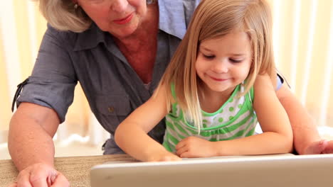 Großmutter-Benutzt-Laptop-Mit-Ihrer-Enkelin
