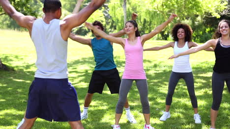 Fitness-class-doing-jumping-jacks-in-the-park