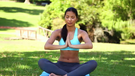 Chica-Asiática-En-Forma-Haciendo-Yoga-En-El-Parque
