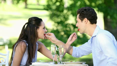 Pareja-Teniendo-Una-Comida-Romántica-Juntos-Afuera