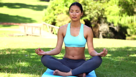 Fit-asian-girl-doing-yoga-in-the-park