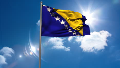 Bosnische-Nationalflagge-Weht-Am-Fahnenmast