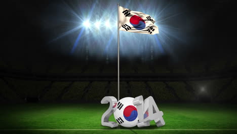 Bandera-Nacional-De-La-República-De-Corea-Ondeando-En-El-Campo-De-Fútbol-Con-Mensaje