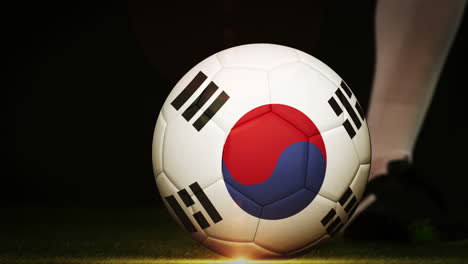 Jugador-De-Fútbol-Pateando-La-Bandera-De-La-República-De-Corea