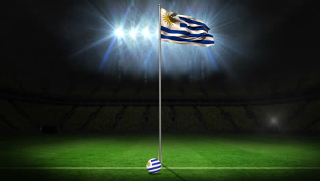 Bandera-Nacional-De-Uruguay-Ondeando-En-El-Asta-De-La-Bandera