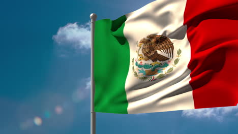 Bandera-Nacional-De-México-Ondeando-En-El-Asta-De-La-Bandera-