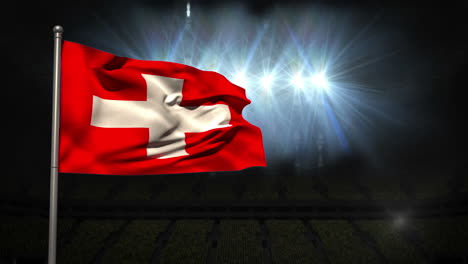 Schweizer-Nationalflagge-Weht-Am-Fahnenmast-