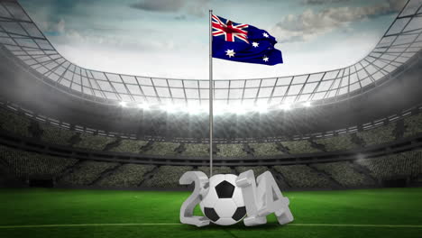 Australia-national-flag-waving-on-flagpole-with-2014-message