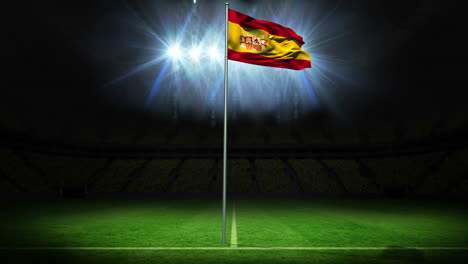 Bandera-Nacional-De-España-Ondeando-En-El-Asta-De-La-Bandera-