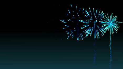 Blue-fireworks-exploding-on-black-background