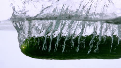 Courgette-falling-in-water-on-white-background