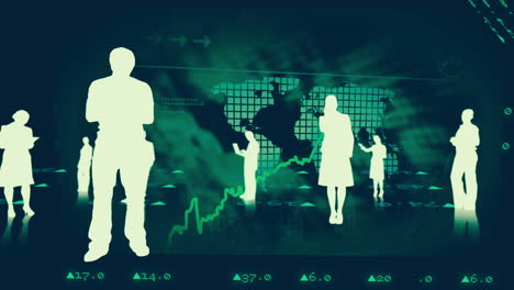 Siluetas-De-Gente-De-Negocios-Contra-Gráficos-Del-Mercado-De-Valores