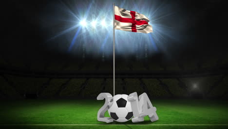 England-national-flag-waving-on-flagpole-with-2014-message
