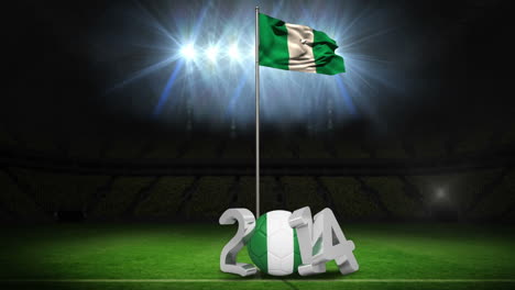 Bandera-Nacional-De-Nigeria-Ondeando-En-El-Campo-De-Fútbol-Con-Mensaje