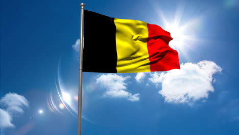 Bandera-Nacional-De-Bélgica-Ondeando-En-El-Asta-De-La-Bandera-