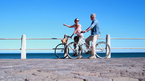 Personas-Mayores-Activas-Dando-Un-Paseo-En-Bicicleta-Junto-Al-Mar