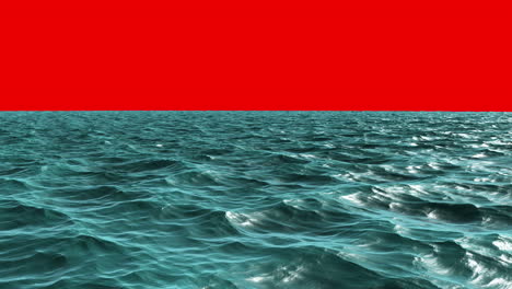 Unruhiger-Blauer-Ozean-Unter-Rotem-Bildschirmhimmel-
