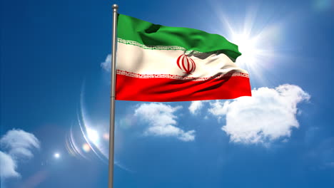 Bandera-Nacional-De-Irán-Ondeando-En-El-Asta-De-La-Bandera