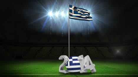 Bandera-Nacional-De-Grecia-Ondeando-En-El-Campo-De-Fútbol-Con-Mensaje