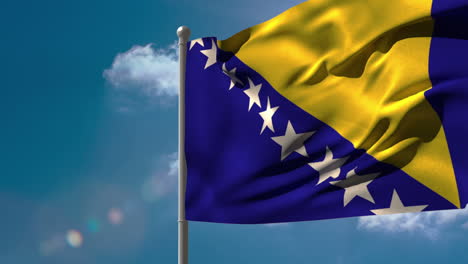 Bandera-Nacional-De-Bosnia-Ondeando-En-Un-Asta-De-Bandera