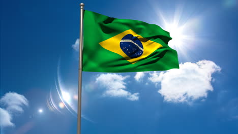 Bandera-Nacional-De-Brasil-Ondeando-En-El-Asta-De-La-Bandera