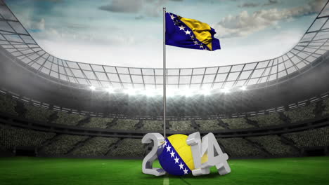 Bandera-Nacional-De-Bosnia-Y-Herzegovina-Ondeando-En-El-Estadio-De-Fútbol