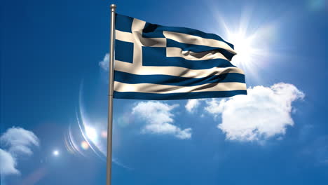 Griechenland-Nationalflagge-Weht-Am-Fahnenmast