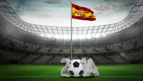 Spanien-Nationalflagge-Weht-Am-Fahnenmast-Mit-Der-Botschaft-„2014“