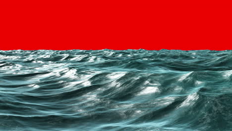 Choppy-blue-ocean-under-red-screen-sky-
