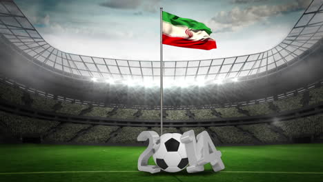 Iranische-Nationalflagge-Weht-Am-Fahnenmast-Mit-Der-Botschaft-„2014“