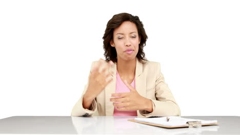 Businesswoman-talking-to-camera