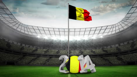 Bandera-Nacional-De-Bélgica-Ondeando-En-El-Estadio-De-Fútbol