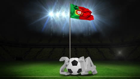 Portugals-Nationalflagge-Weht-Am-Fahnenmast-Mit-Der-Botschaft-„2014“