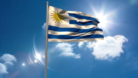 Bandera-Nacional-De-Uruguay-Ondeando-En-El-Asta-De-La-Bandera