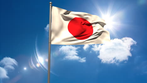 Bandera-Nacional-De-Japón-Ondeando-En-El-Asta-De-La-Bandera