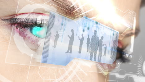 Eyes-looking-at-holographic-interface-with-business-people
