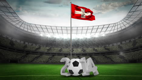 Schweizer-Nationalflagge-Weht-Am-Fahnenmast-Mit-Der-Botschaft-„2014“