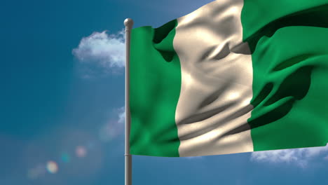 Bandera-Nacional-De-Nigeria-Ondeando-En-El-Asta-De-La-Bandera