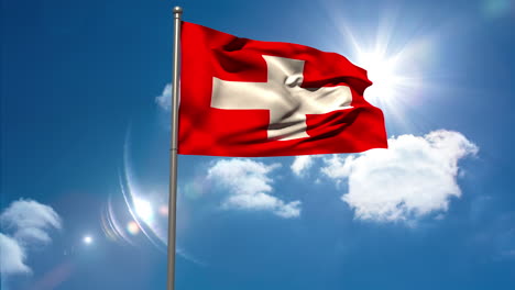 Switzerland-national-flag-waving-on-flagpole